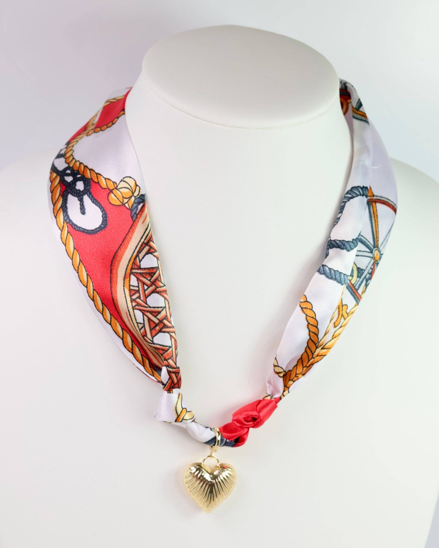 Lillie Scarf Charm Necklace RED WHITE
