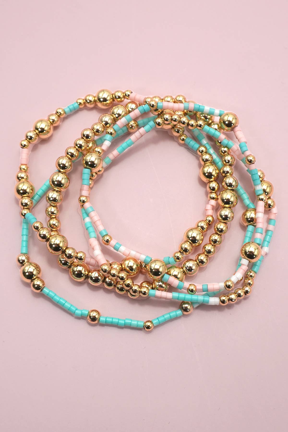 MULTI LAYER NATURAL STONE BALL CHAIN LINK BRACELET:Multi