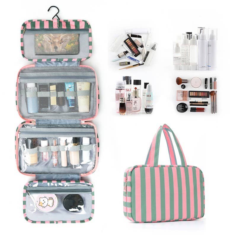 Striped Hanging Toiletry & Makeup Organizer Bag | PINK GREEN