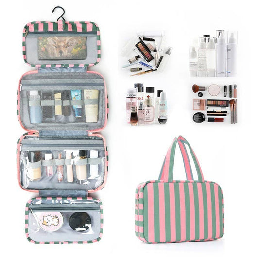 Striped Hanging Toiletry & Makeup Organizer Bag | PINK GREEN