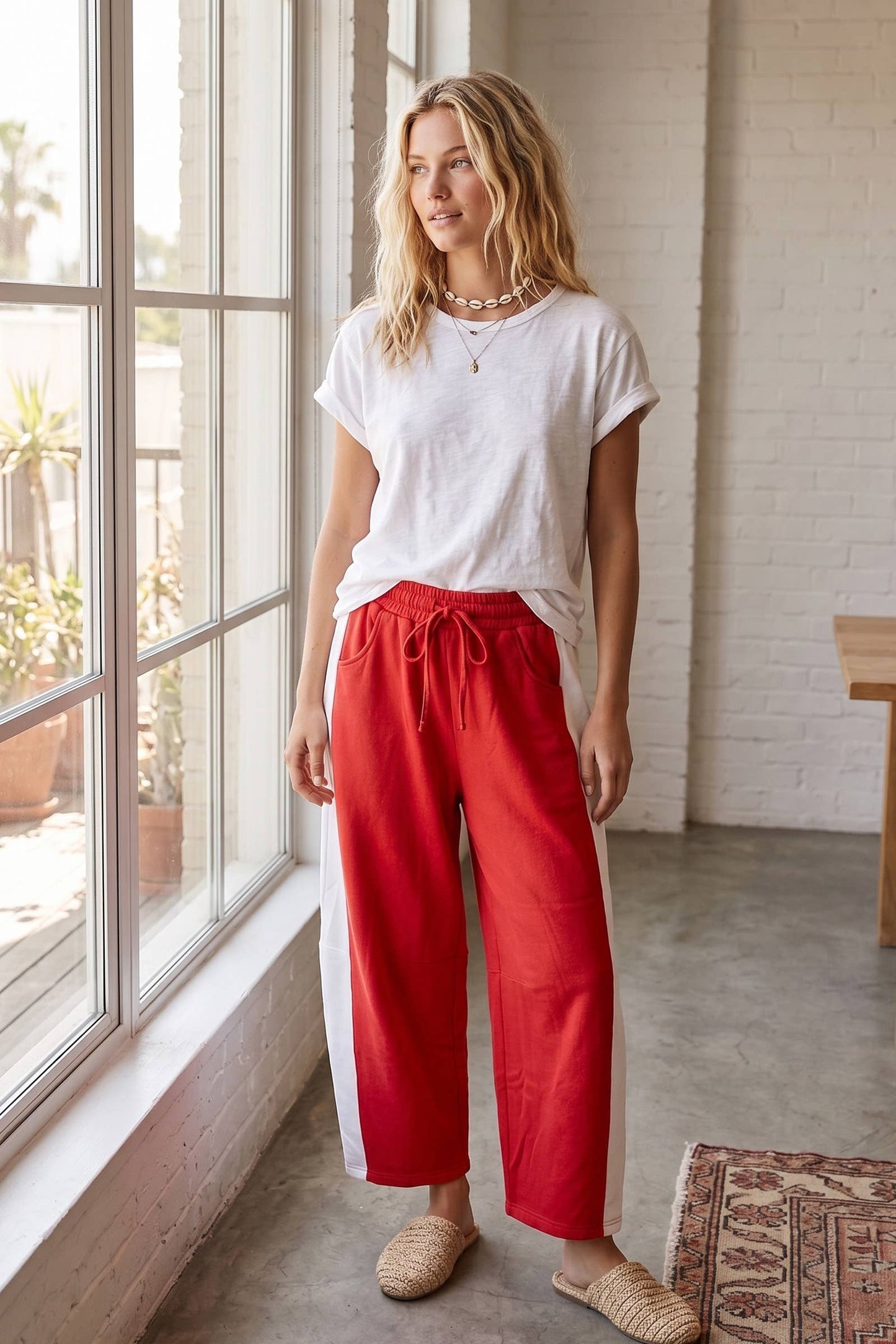 Scuba Side Panel Gameday Relaxed Pants: RED/BLACK