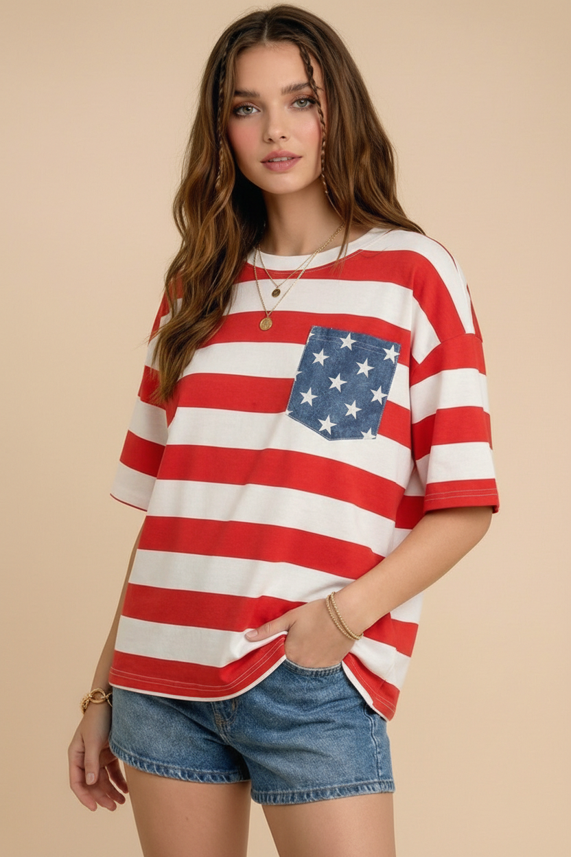 4th of July star pocket top