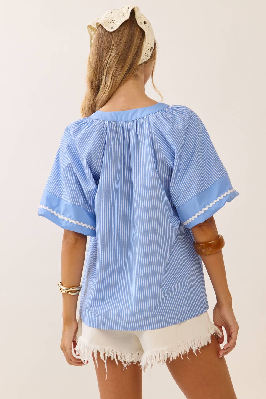 Striped Woven Blouse: Denim