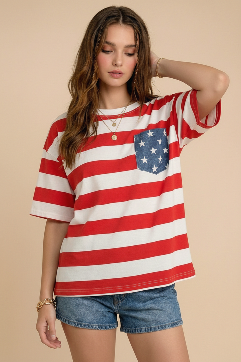 4th of July star pocket top