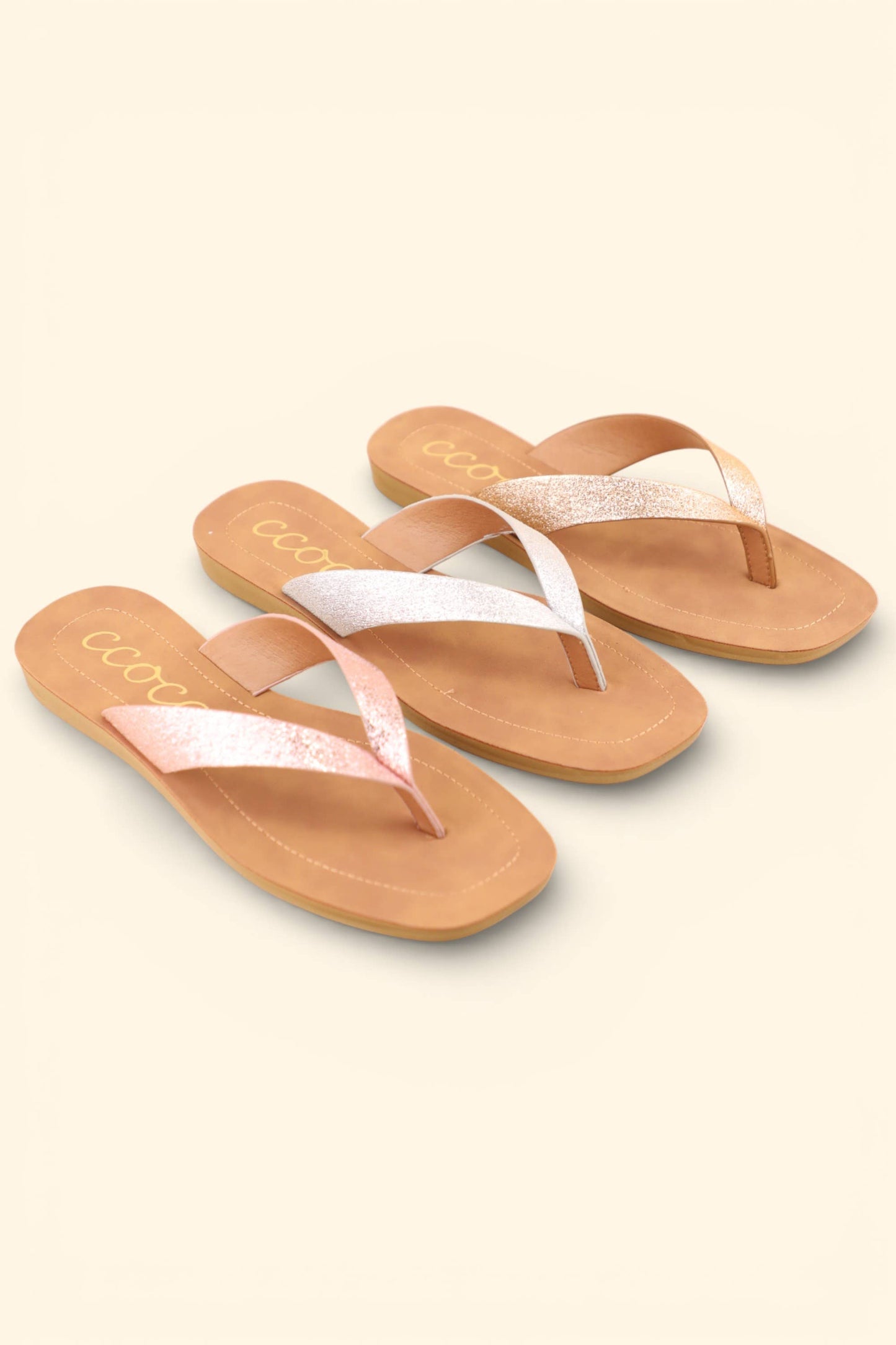 SIA MINIMAL STRAP DESIGN FLIP FLOP THONG SANDALS: CHAMPAGNE