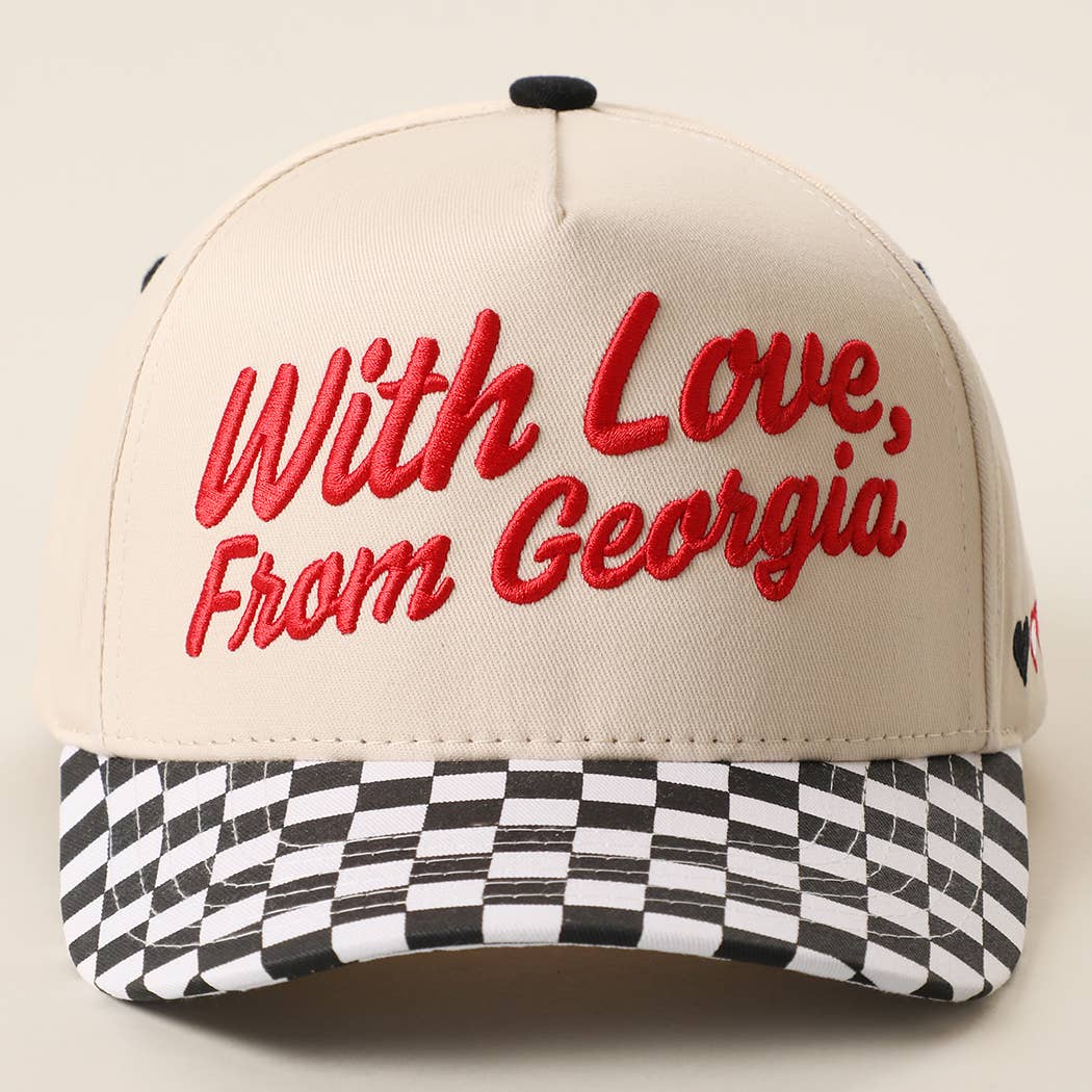 With Love from Georgia Embroidered Checkered Brim Trucker Hat: ONE SIZE