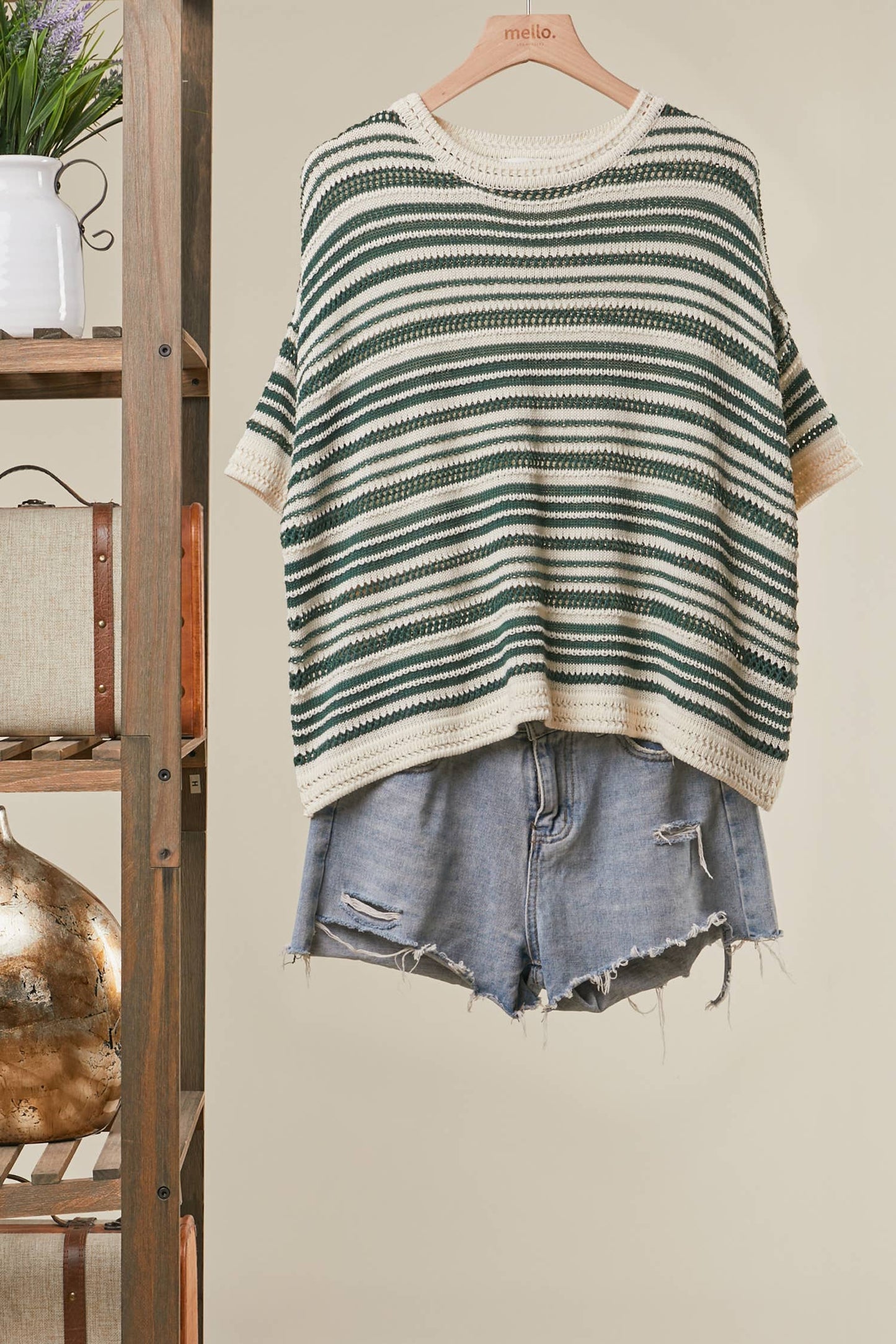 Short Sleeve Striped Knit Top