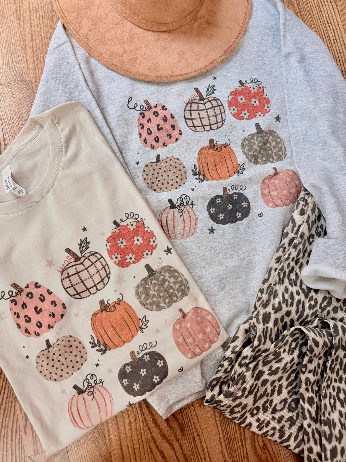 Pumpkin Collage Fall Graphic Tee: Light Beige