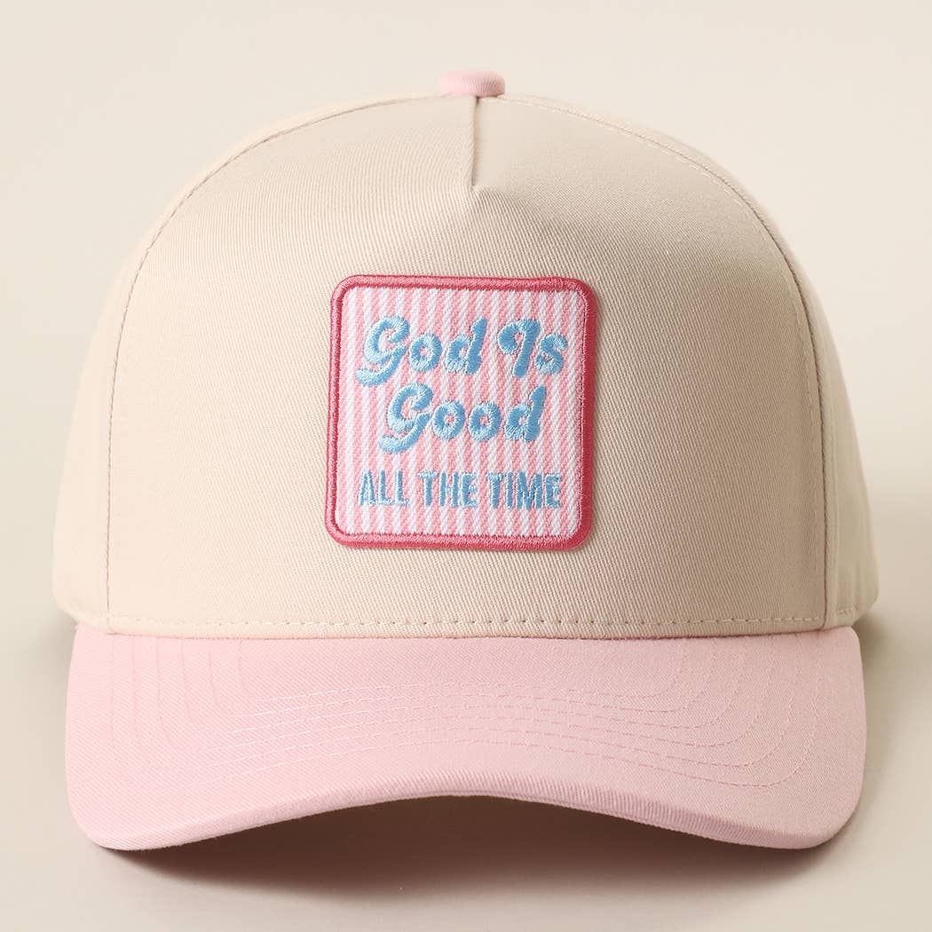 God Is Good Embroidered Patch Two-Tone Trucker Hat: LT.PINK/ ONE SIZE