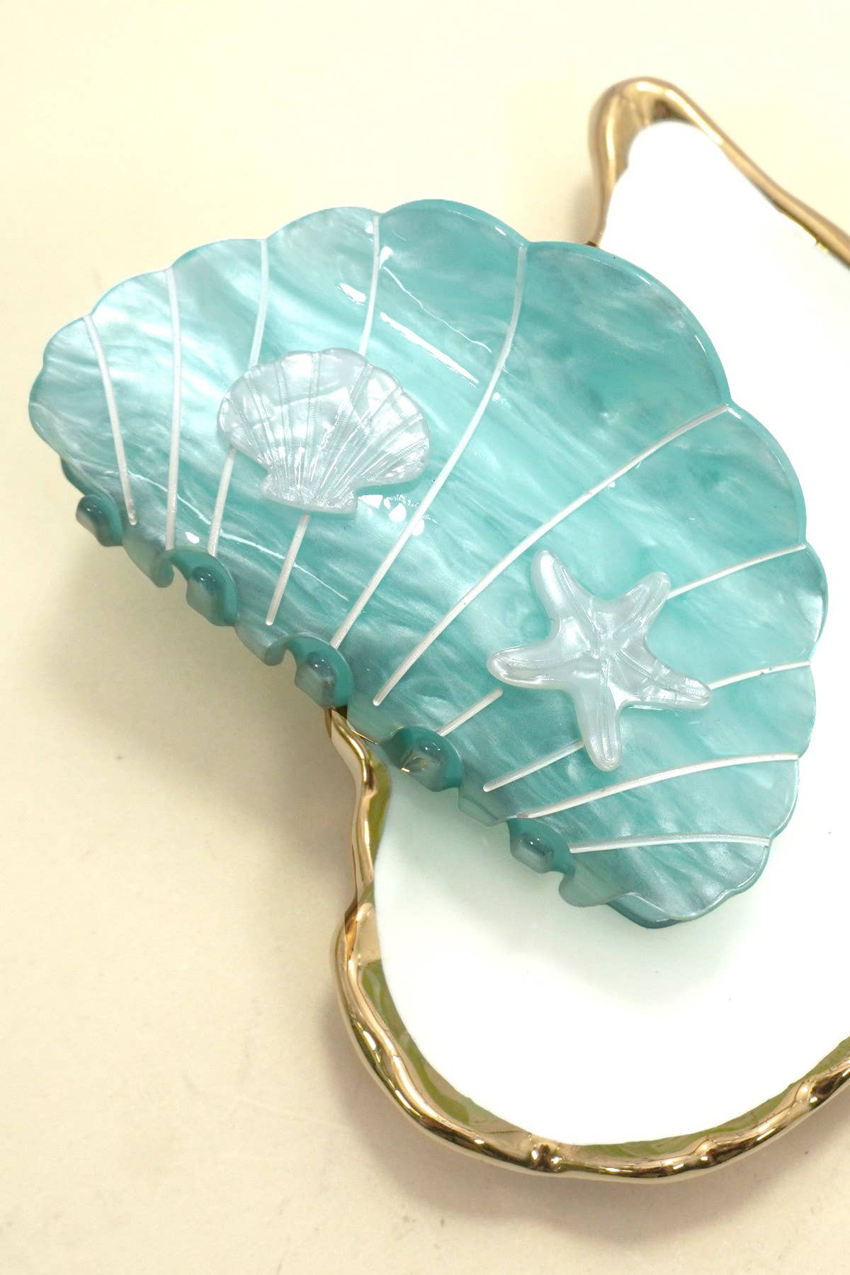 Nautical Shell and Starfish Hair Claw Clip | BLUE