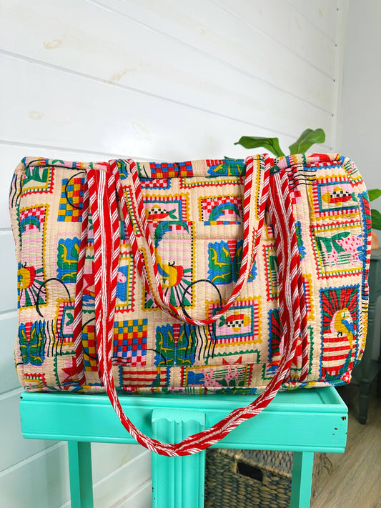 Quilted Duffle Bag | Weekender Overnight Bag | Vacay Stamps