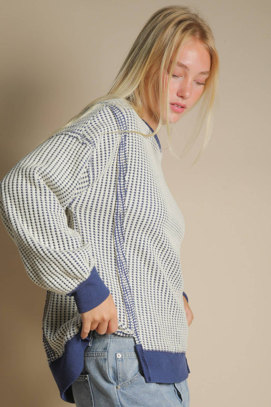 Oversized Waffle Knit Casual Top