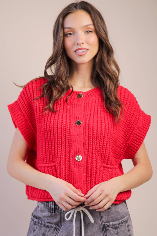 Oversized Button Down Knit Sweater Top