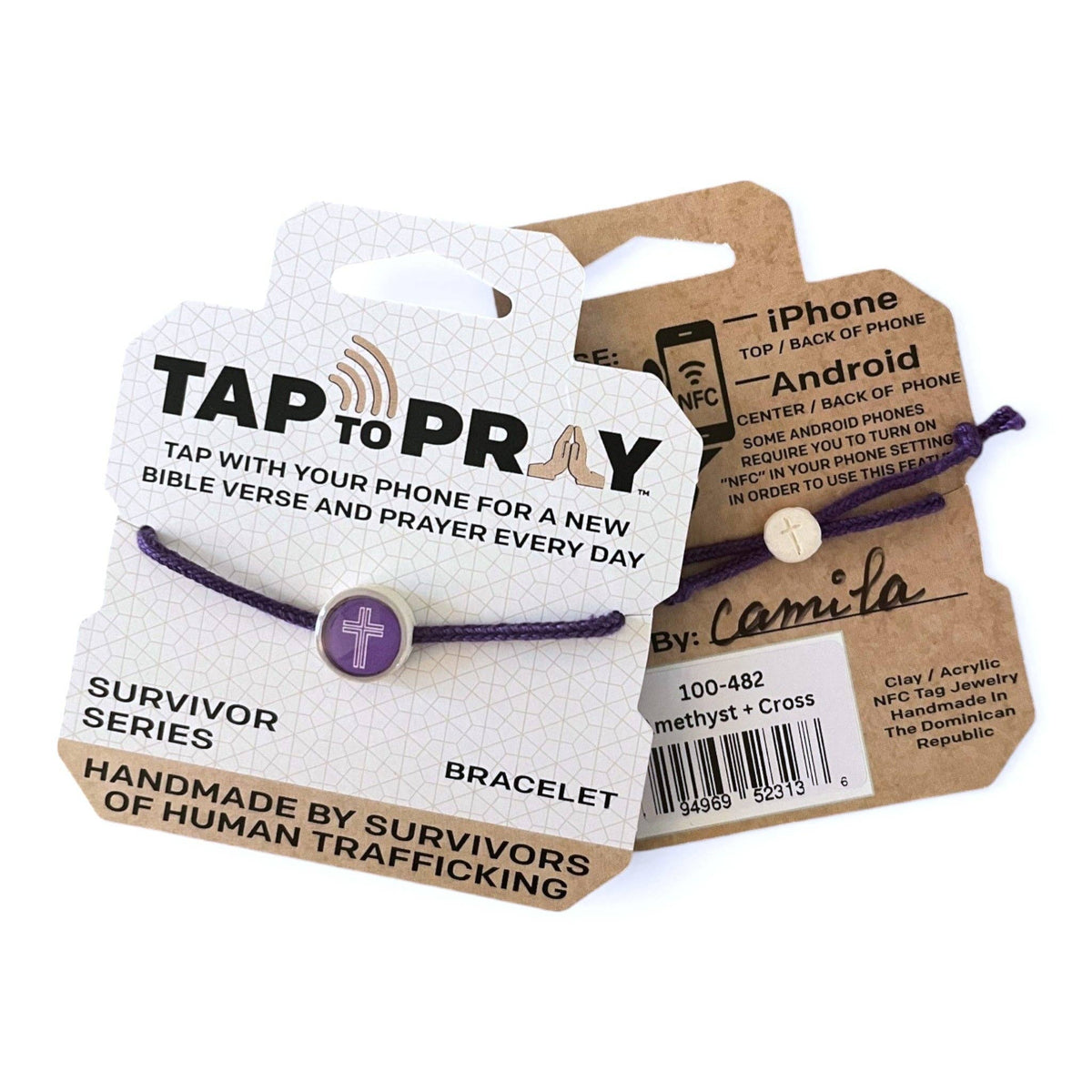 Tap To Pray® Survivor Series Braided Bracelet: Mocha + Cross