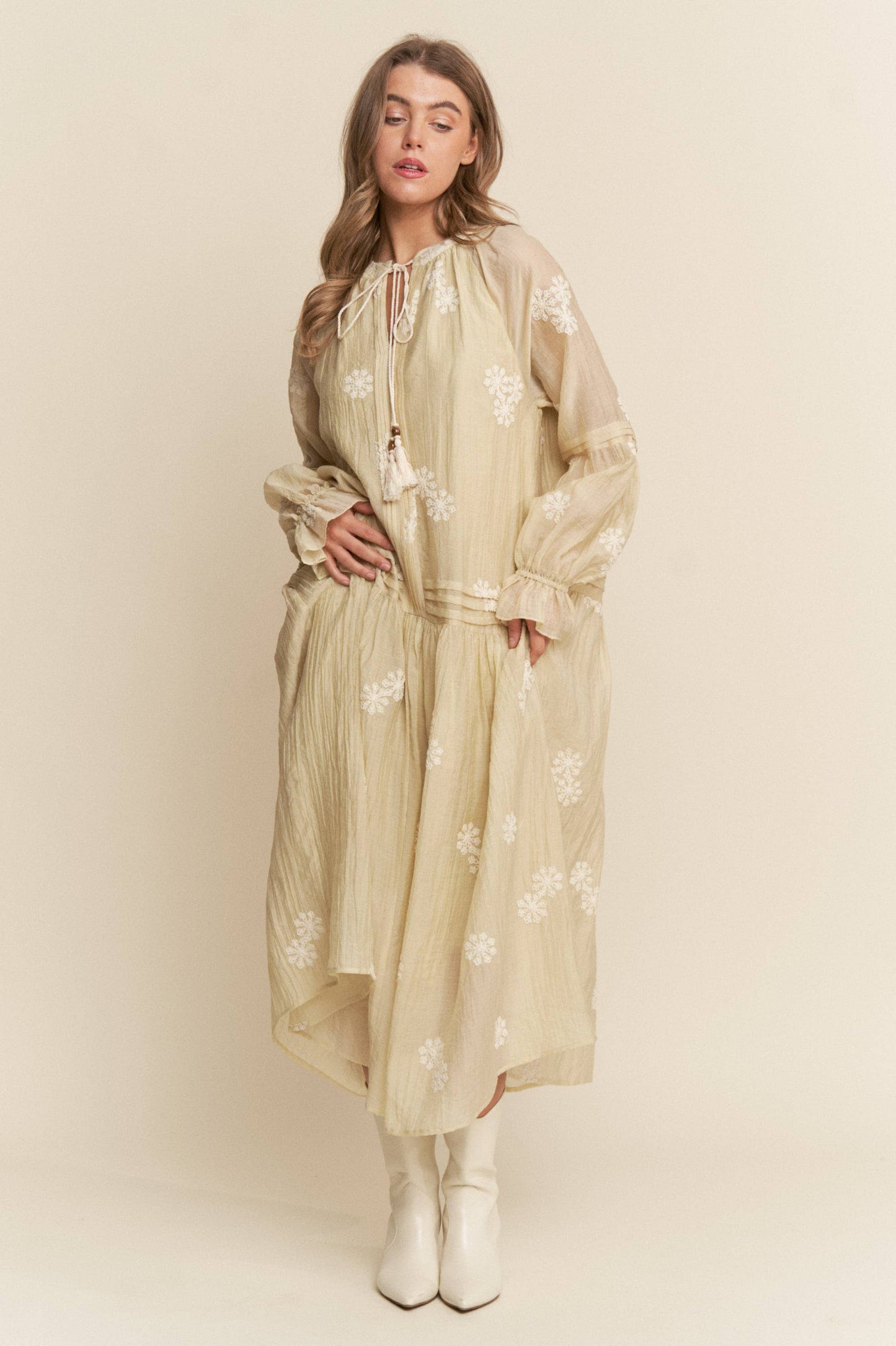 Embroidered Long Sleeve Light Weight Maxi