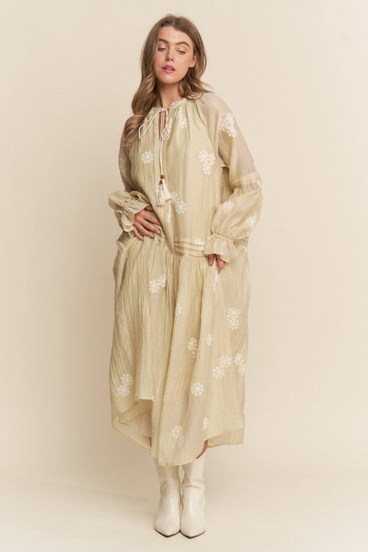 Embroidered Long Sleeve Light Weight Maxi