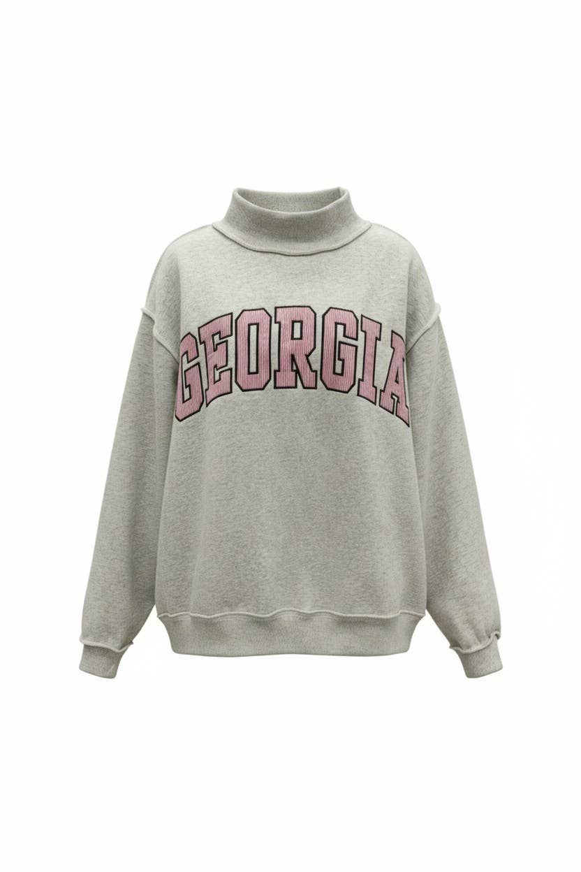 GEORGIA Embroidered Mock-neck Sweatshirts: RED/WHITE