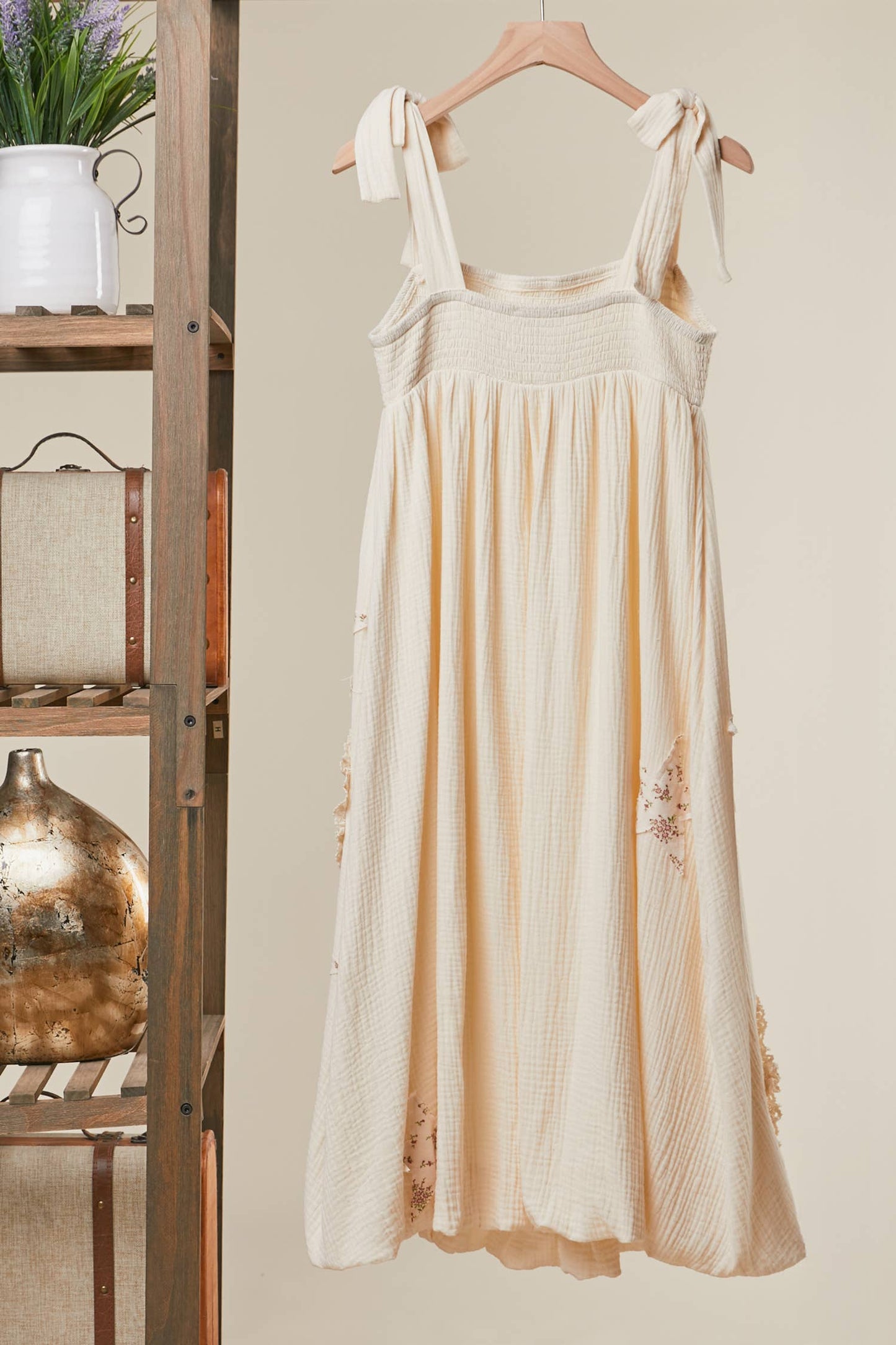 Peace Patchwork Ruffled Sleeveless Dress