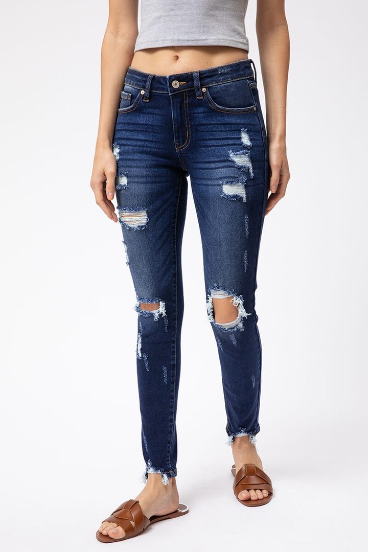 Distressed Mid-Rise Super Skinny Jeans