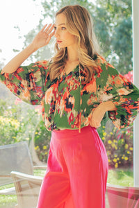 V-Neck Tie Front Blouse