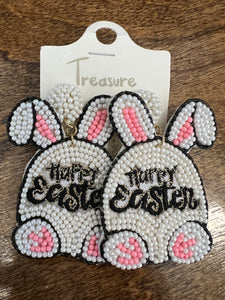 White bunny happy Easter earrings