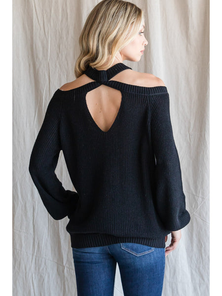 Black Cold-Shoulder Sweater
